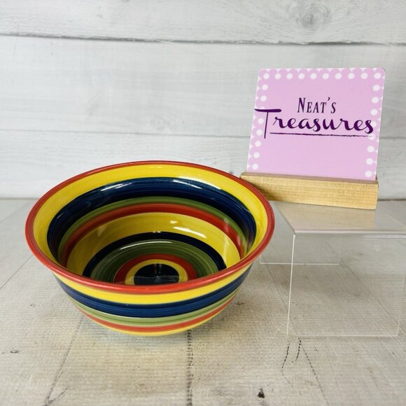 Tabletops MUTILCOLOR SWIRL Blue HandPainted Stoneware 6 1/2" Coupe Cereal Bowl - Picture 1 of 16